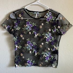 Floral Mesh Kimchi Blue Crop Top